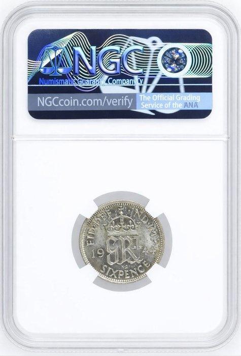 Koninkrijk Groot-Brittannië. George VI. 6 Pence 1944 - NGC, Postzegels en Munten, Munten | Europa | Niet-Euromunten