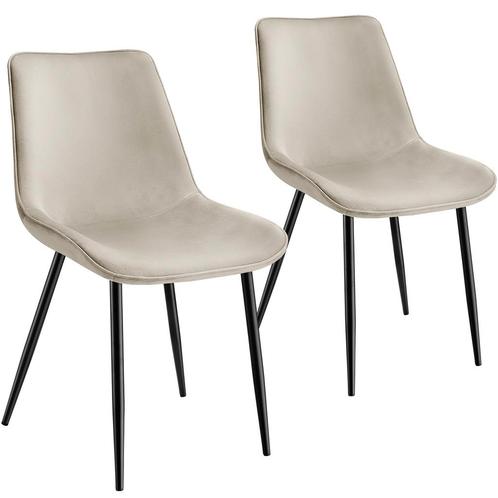 tectake Set stoelen Monroe fluweellook - crème, Set van 2, Huis en Inrichting, Stoelen, Verzenden