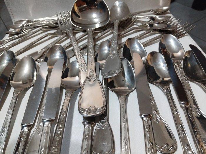 Bestekset voor 12 personen (51) - Verzilverd - Staal bestek, Antiek en Kunst, Antiek | Meubels | Tafels