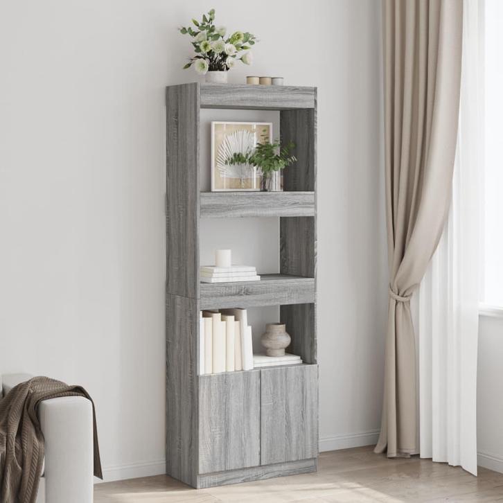 vidaXL Hoge kast 63x33x180 cm bewerkt hout grijs sonoma, Huis en Inrichting, Kasten | Boekenkasten, Nieuw, Verzenden