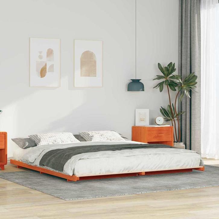 vidaXL Bedframe Wasbruin 180 x 220 cm Massief grenenhout, Huis en Inrichting, Slaapkamer | Bedden, Nieuw, Verzenden
