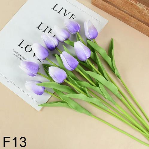 Actie tulp tulpen 33cm bundel lila/wit f13 / +/-10st real, Maison & Meubles, Accessoires pour la Maison | Plantes & Fleurs artificielles