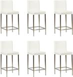 Set van 6 Witte leren moderne barkrukken - poot vierkant, Nieuw, Vijf, Zes of meer stoelen, Modern, Leer