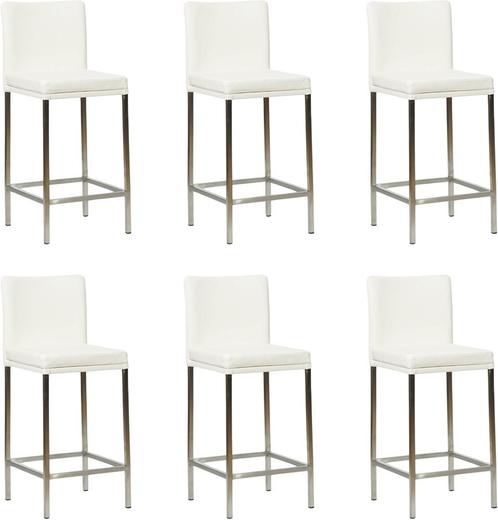 Set van 6 Witte leren moderne barkrukken - poot vierkant, Huis en Inrichting, Stoelen, Overige kleuren, Vijf, Zes of meer stoelen