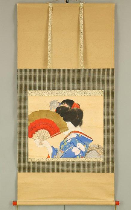 Beautiful Kimono Girl Maiko and Folding Fan - with signature, Antiek en Kunst, Antiek | Overige Antiek