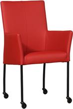 Rode leren moderne eetkamerstoel - poot rond zwart met wiel, Huis en Inrichting, Stoelen, Overige kleuren, Nieuw, Leer, Ophalen of Verzenden