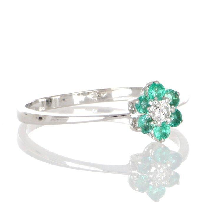 Zonder Minimumprijs - Ring - 18 karaat Witgoud Smaragd -, Handtassen en Accessoires, Ringen