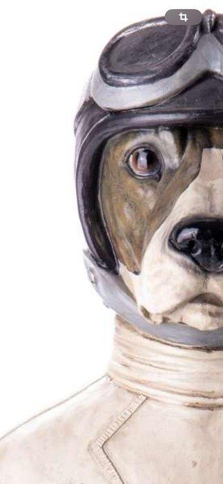 Figuur - Büste Hund mit Pilotenhelm handbemalte, Antiek en Kunst, Curiosa en Brocante
