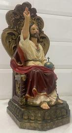 OLOT - sculptuur, SAGRADO JESÚS ENTRONADO - 41 cm - Hout,, Antiek en Kunst, Kunst | Niet-Westerse kunst