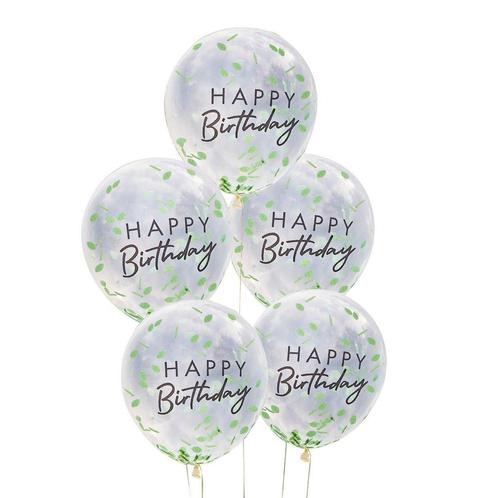 Doorzichtige Happy Birthday Confetti Ballonnen Bladeren 30cm, Hobby en Vrije tijd, Feestartikelen, Nieuw, Verzenden