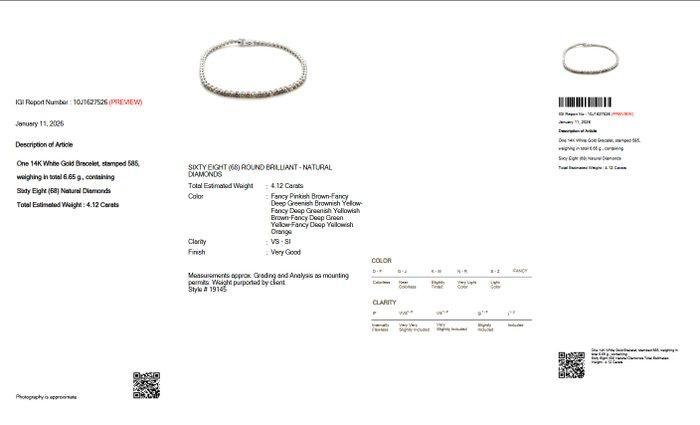Zonder minimumprijs - Armband - 14 karaat Witgoud - 4.12ct., Handtassen en Accessoires, Armbanden