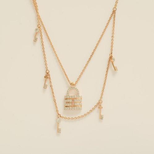 Collier - 14 carats Or rose -  0.43ct. tw. Diamant, Handtassen en Accessoires, Kettingen