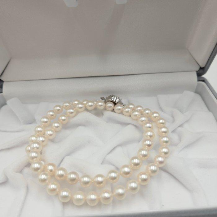 Zonder minimumprijs - Halsketting Zilver Parel - Akoya 7.0mm, Handtassen en Accessoires, Kettingen