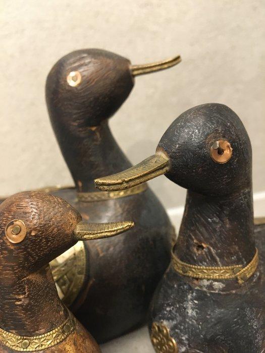 Sculpture, ANTIEKE EENDEN FAMILIE - 120 mm - Bois, Cuivre,, Antiek en Kunst, Curiosa en Brocante