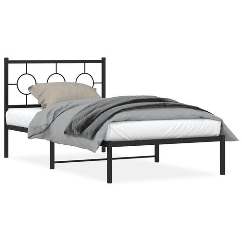 vidaXL Cadre de lit métal avec tête de lit noir 100x190, Maison & Meubles, Chambre à coucher | Lits, Neuf, Envoi