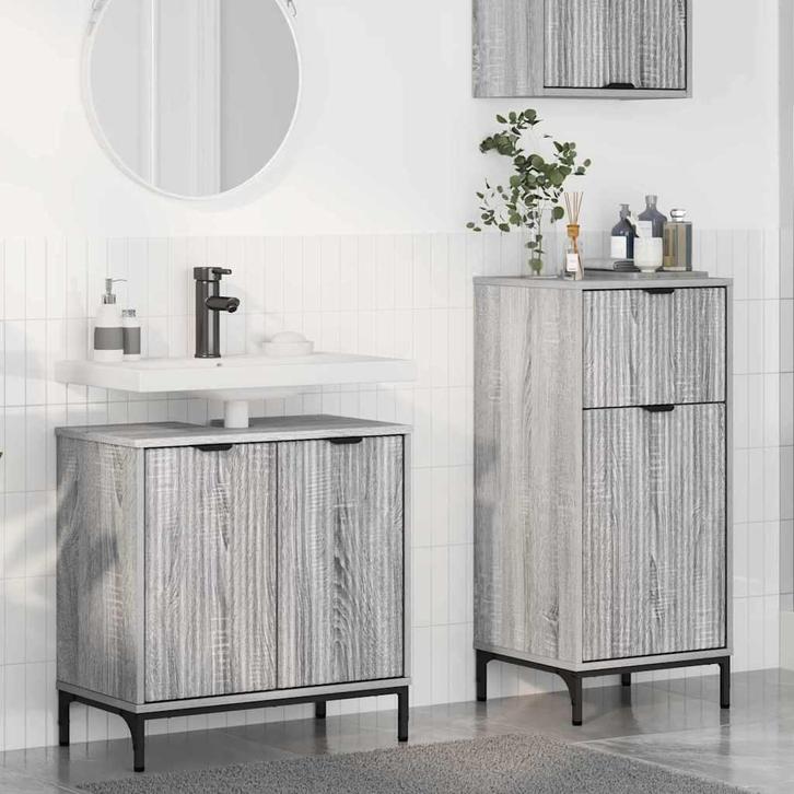 vidaXL Badkamermeubel Set Geruit 2 pcs Grijs sonoma 39,5 x, Huis en Inrichting, Badkamer | Badkamermeubels, Nieuw, Verzenden