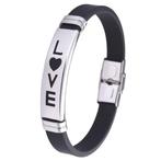 Fako Bijoux® - Armband - RVS Siliconen - 20cm - LOVE - Zwart, Handtassen en Accessoires, Armbanden, Verzenden, Nieuw
