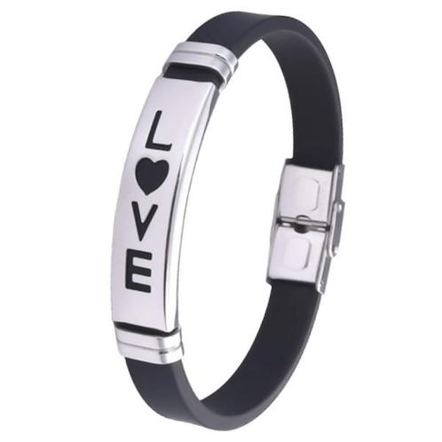 Fako Bijoux® - Armband - RVS Siliconen - 20cm - LOVE - Zwart, Handtassen en Accessoires, Armbanden, Verzenden