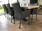 Set van 8 leren eetkamerstoelen - met wieltjes en armleuning, Nieuw, Modern, Leer, Ophalen of Verzenden