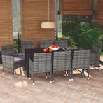 vidaXL 9-delige Tuinset met kussens poly rattan grijs, Tuin en Terras, Tuinsets en Loungesets, Verzenden, Nieuw, Tuinset