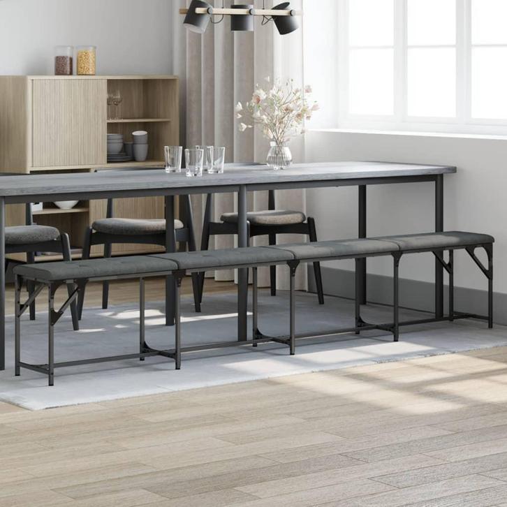 vidaXL Eetkamerbank 248x32x45 cm staal en stof donkergrijs, Huis en Inrichting, Stoelen, Nieuw, Verzenden
