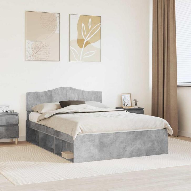 vidaXL Bedframe met hoofdeinde Beton 140 x 200 cm Massief, Huis en Inrichting, Slaapkamer | Bedden, Nieuw, Verzenden