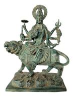 Godin Durga zittend op Koninklijke tijger - Brons - Eind 20e