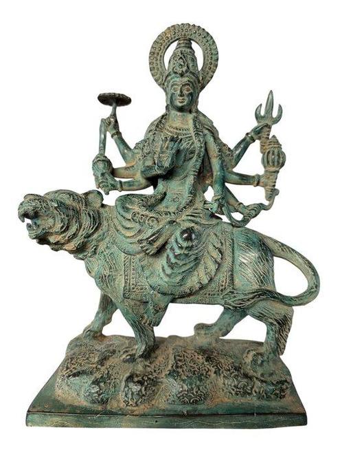Godin Durga zittend op Koninklijke tijger - Brons - Eind 20e, Antiek en Kunst, Kunst | Niet-Westerse kunst