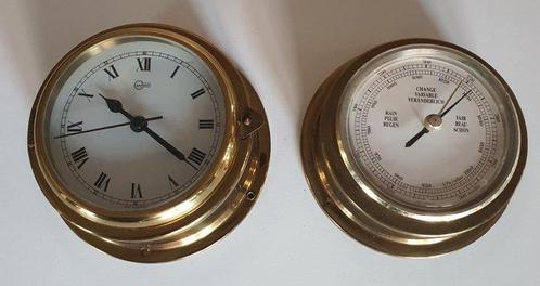 Marine barometer, klok (2) - Messing, Antiek en Kunst, Curiosa en Brocante