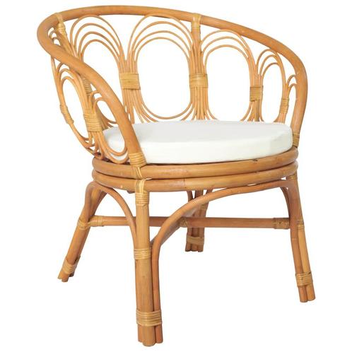 vidaXL Eetkamerstoel met kussen natuurlijk rattan en linnen, Huis en Inrichting, Stoelen, Nieuw, Verzenden