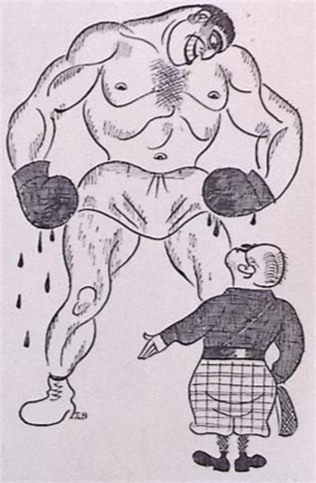 Fascisten bewonderen boxer Primo Carnera op spotprent, Antiek en Kunst, Kunst | Litho's en Zeefdrukken, Verzenden