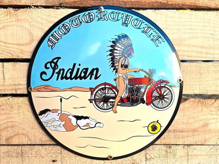 Indian Motorcycle - "A New Era of Speed" - emaille bord, Verzamelen, Merken en Reclamevoorwerpen, Verzenden