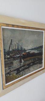 Juul Decort (1918 - 1999 ) - Boten bij een fabrieksterrein, Antiek en Kunst
