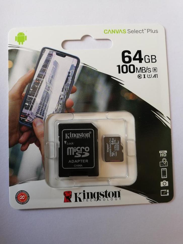 Micro SD kaart 64GB nieuw (Kingston), TV, Hi-fi & Vidéo, Photo | Cartes mémoire, MicroSDXC, Envoi
