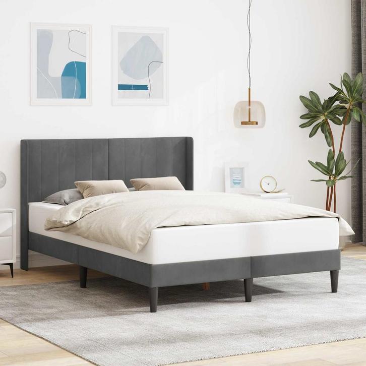 vidaXL Bedframe met hoofdeinde Donkergrijs 140 x 190 cm, Huis en Inrichting, Slaapkamer | Bedden, Nieuw, Verzenden