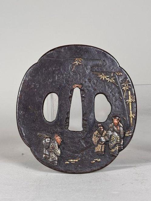 Figure - Silver inlay Tsuba - Bronze - Japon - Période Meiji, Antiek en Kunst, Antiek | Overige Antiek