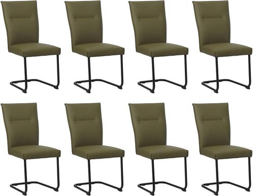Set van 8 Olijfgroene leren   - poot rond zwart - Toledo, Huis en Inrichting, Stoelen, Overige kleuren, Vijf, Zes of meer stoelen