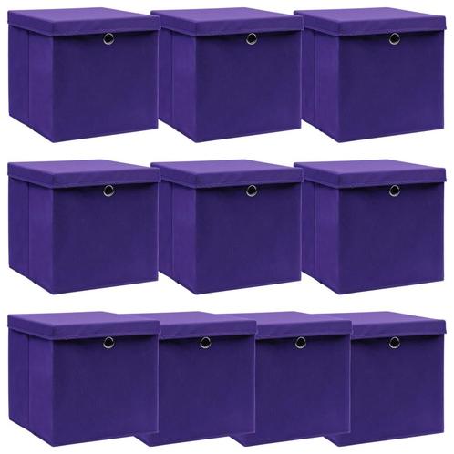 vidaXL Opbergboxen met deksel 10 st 32x32x32 cm stof paars, Doe-het-zelf en Bouw, Kratten en Dozen, Nieuw, Verzenden