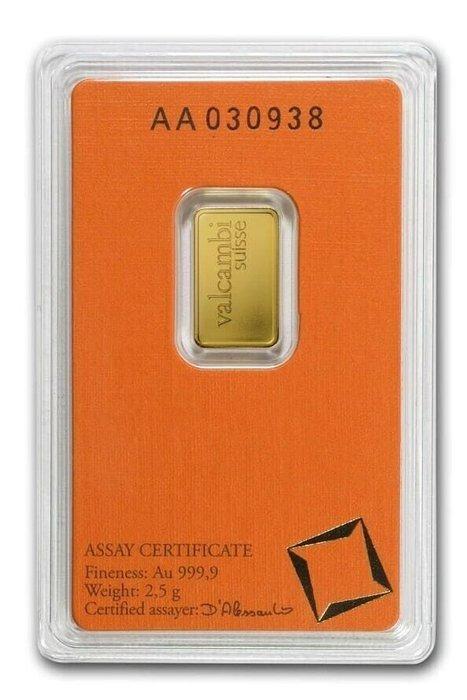2,5 Gramm - Goud .999 - Valcambi - Verzegeld en met, Postzegels en Munten, Edelmetalen en Baren