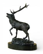 sculptuur, Braying red deer - 2,5 kg - 25 cm - Brons, Marmer