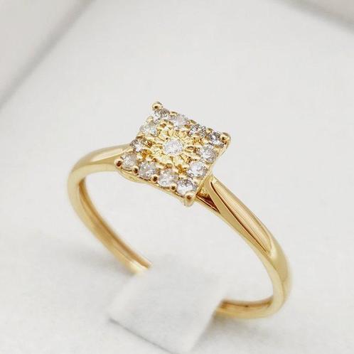 Zonder Minimumprijs - Ring - 14 karaat Geel goud -  0.18ct., Handtassen en Accessoires, Ringen