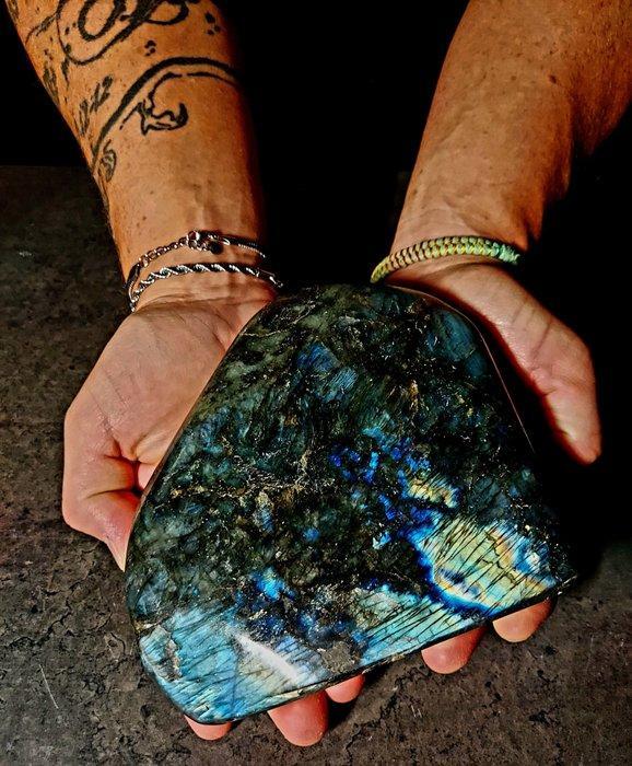 labradoriet Getrommeld - Hoogte: 140 mm - Breedte: 150 mm-, Collections, Minéraux & Fossiles