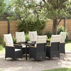 vidaXL Tuin Eettafel Set voor 7 Personen met Kussens - Zwart, Verzenden, Nieuw