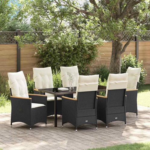 vidaXL Tuin Eettafel Set voor 7 Personen met Kussens - Zwart, Tuin en Terras, Tuinsets en Loungesets, Nieuw, Verzenden
