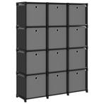vidaXL Kast met 12 vakken met boxen 103x30x141 cm stof zwart, Verzenden, Nieuw