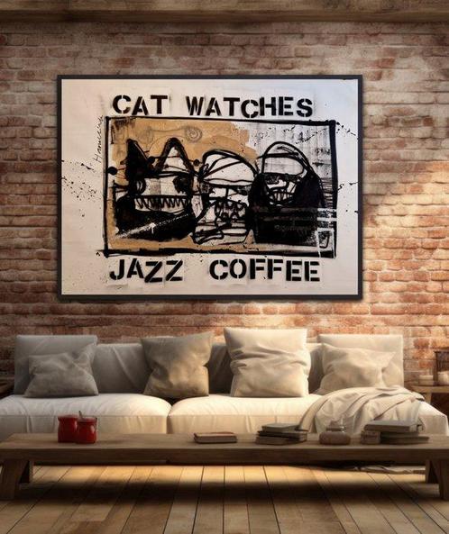 Hamelink - Cat Watches Jazz Coffee, Antiek en Kunst, Kunst | Schilderijen | Modern