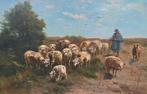 Henry Schouten (1857-1927) - Schapen met herder en hond, Antiquités & Art, Art | Peinture | Classique