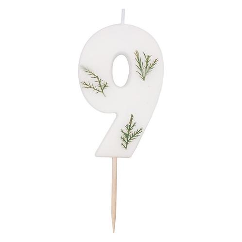 Witte Kaars 9 Jaar Gebladerd 5cm, Hobby en Vrije tijd, Feestartikelen, Nieuw, Verzenden