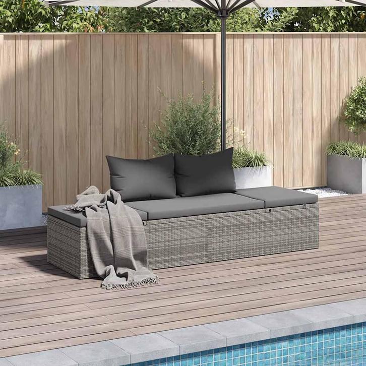 vidaXL Tuinbed 195x60 cm poly rattan grijs, Tuin en Terras, Ligbedden, Nieuw, Verzenden