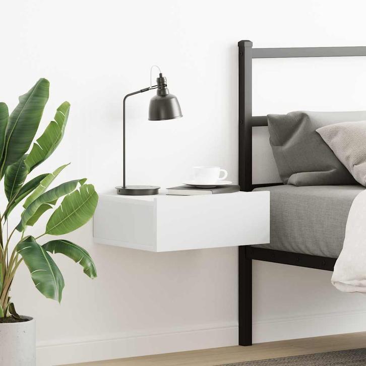 vidaXL Nachtkastje zwevend 40x30x15 cm bewerkt hout wit, Huis en Inrichting, Slaapkamer | Nachtkastjes, Nieuw, Verzenden